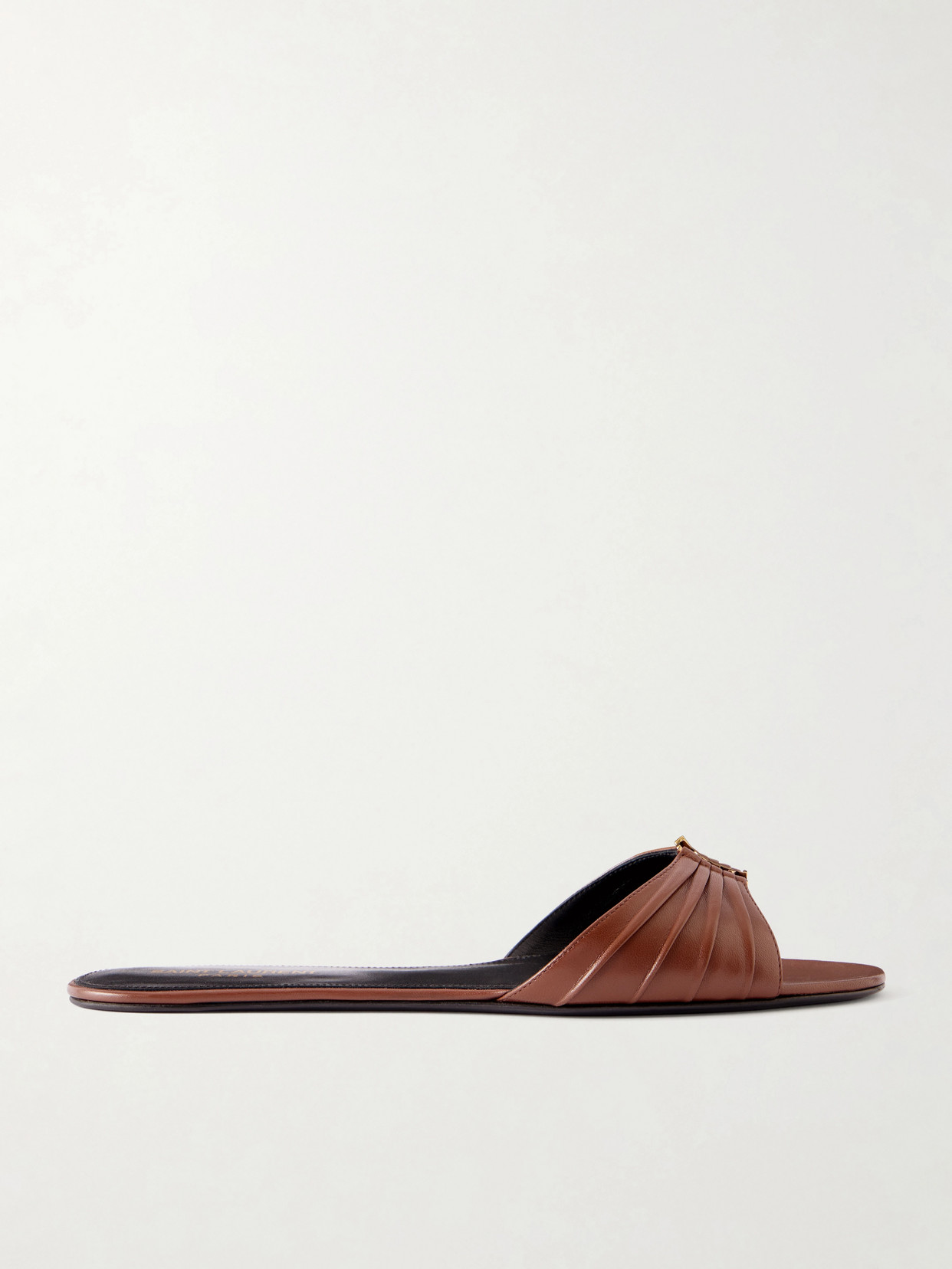 SAINT LAURENT - Babylone Embellished Gathered Glossed-leather Slides - Brown