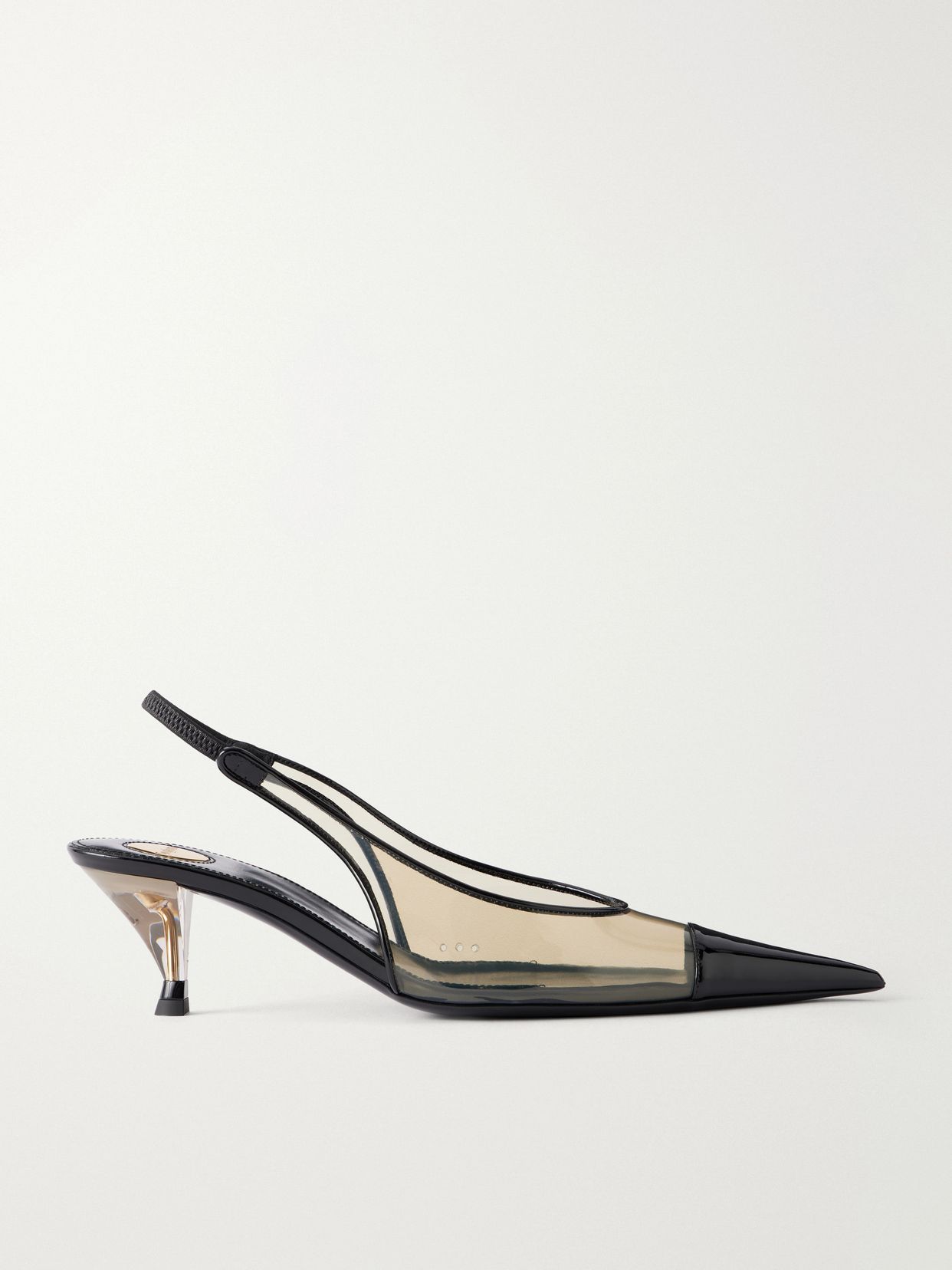 Fanny 55 patent leather-trimmed TPU slingback pumps