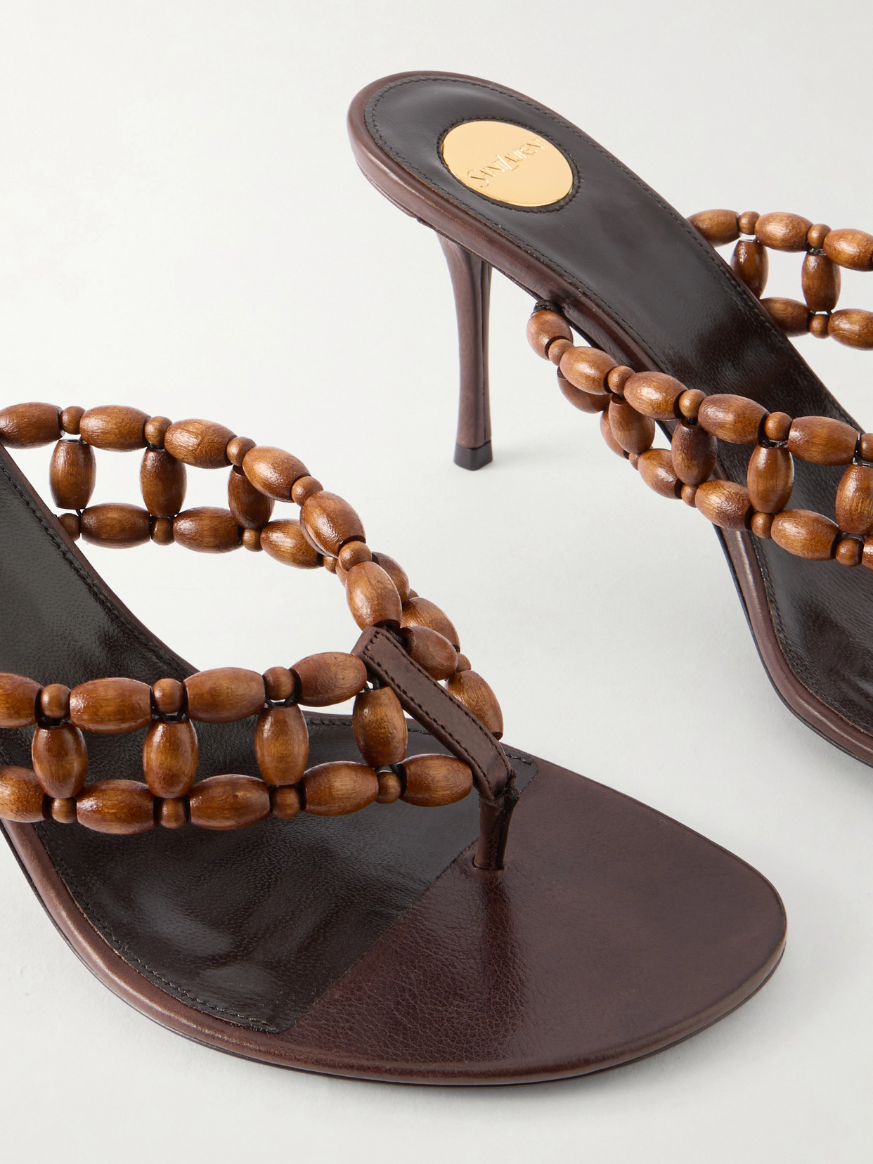 Zina 75 Leather-Trimmed Wood Sandals
