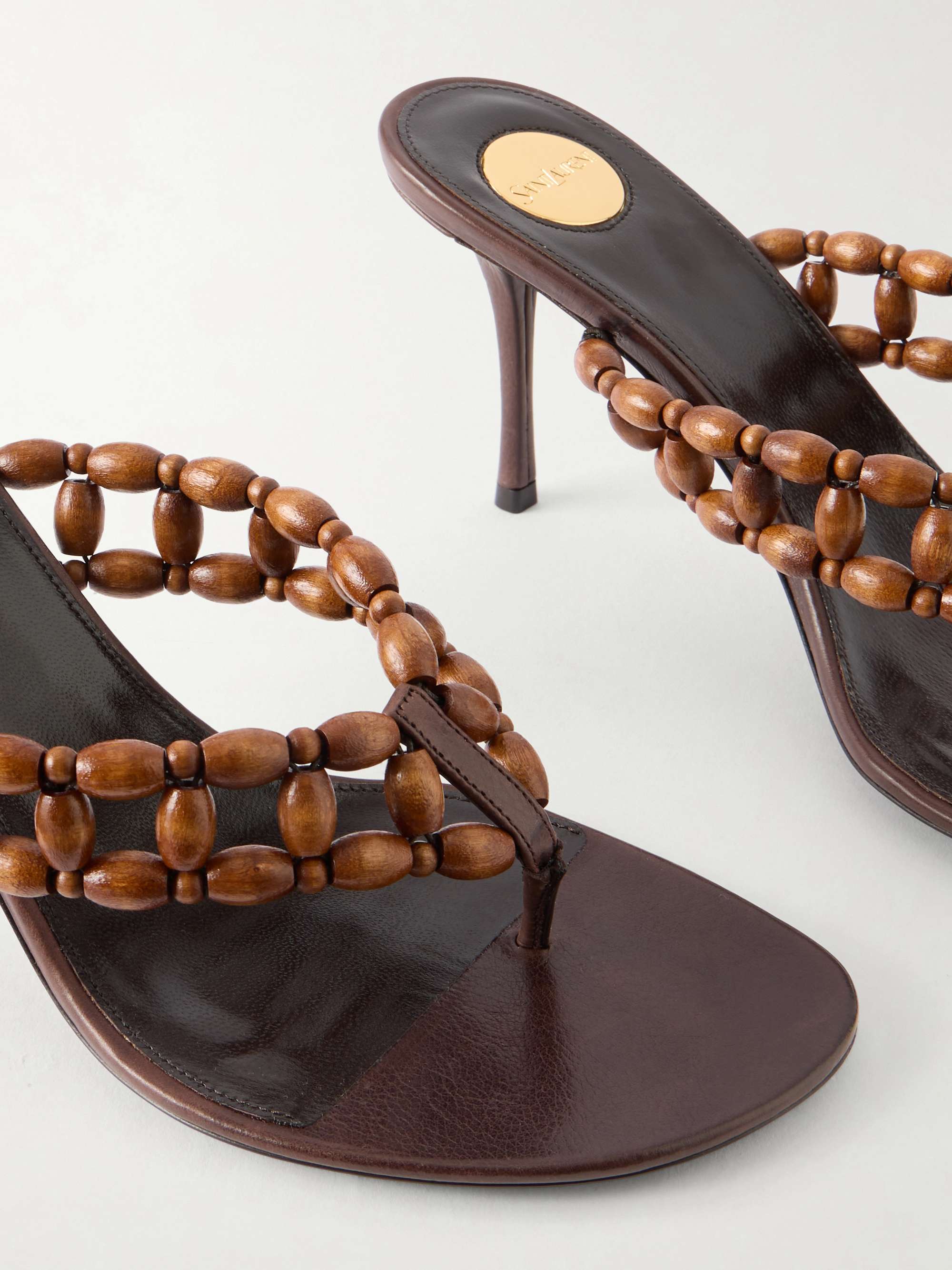 SAINT LAURENT Zina 75 leather-trimmed wood sandals
