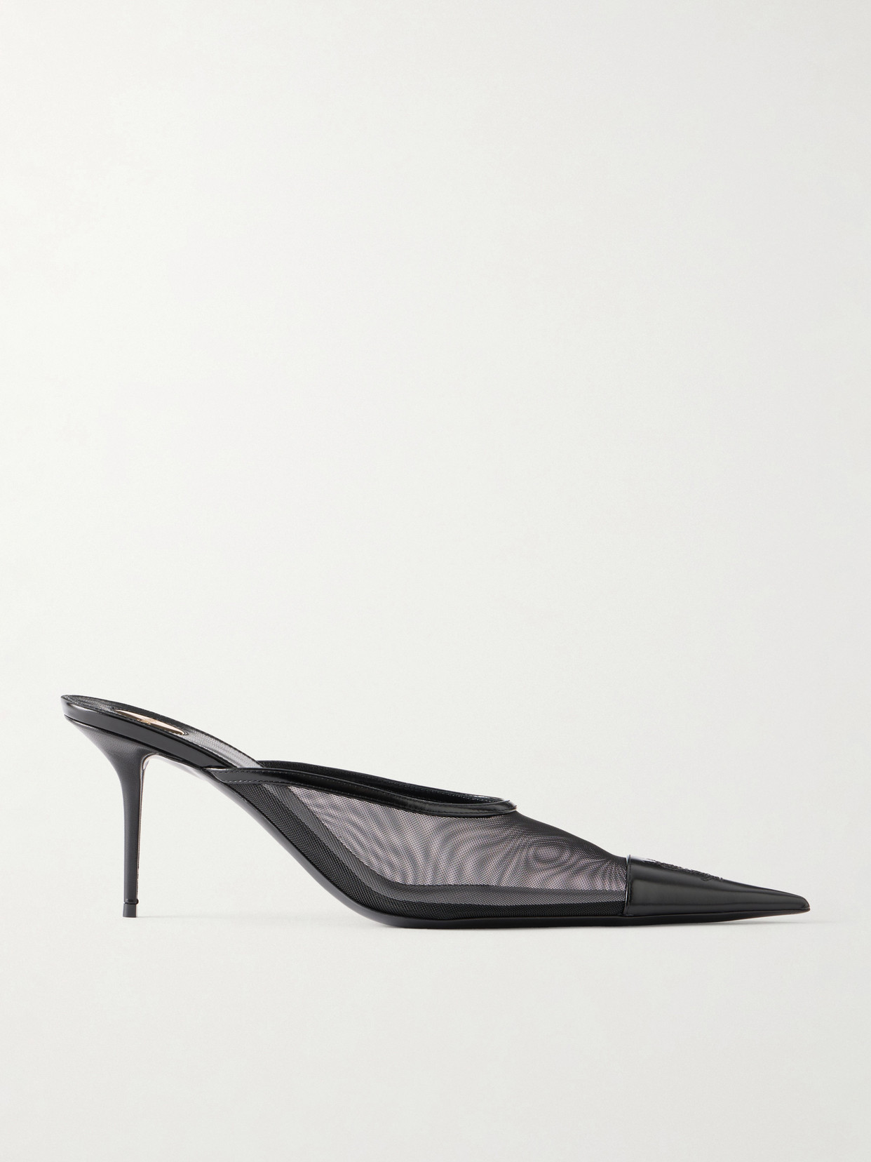 SAINT LAURENT - Renée Cassandre-embroidered Patent Leather-trimmed Mesh Mules - Black