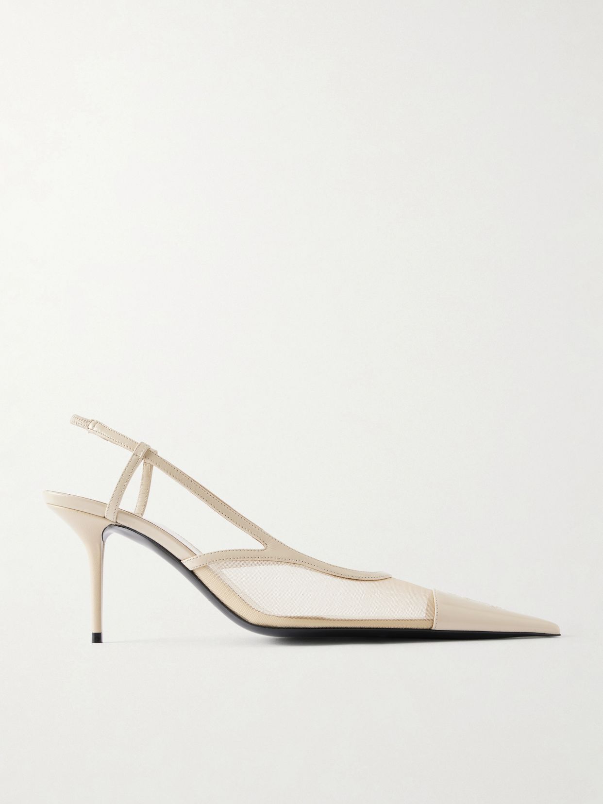 renee cassandre embroidered patent leather trimmed mesh slingback pumps