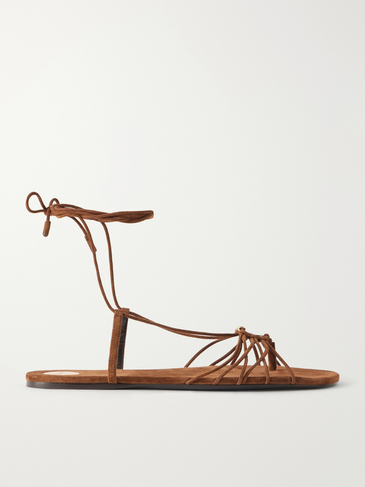 SAINT LAURENT - Babylone Logo-embellished Lace-up Suede Sandals - Brown