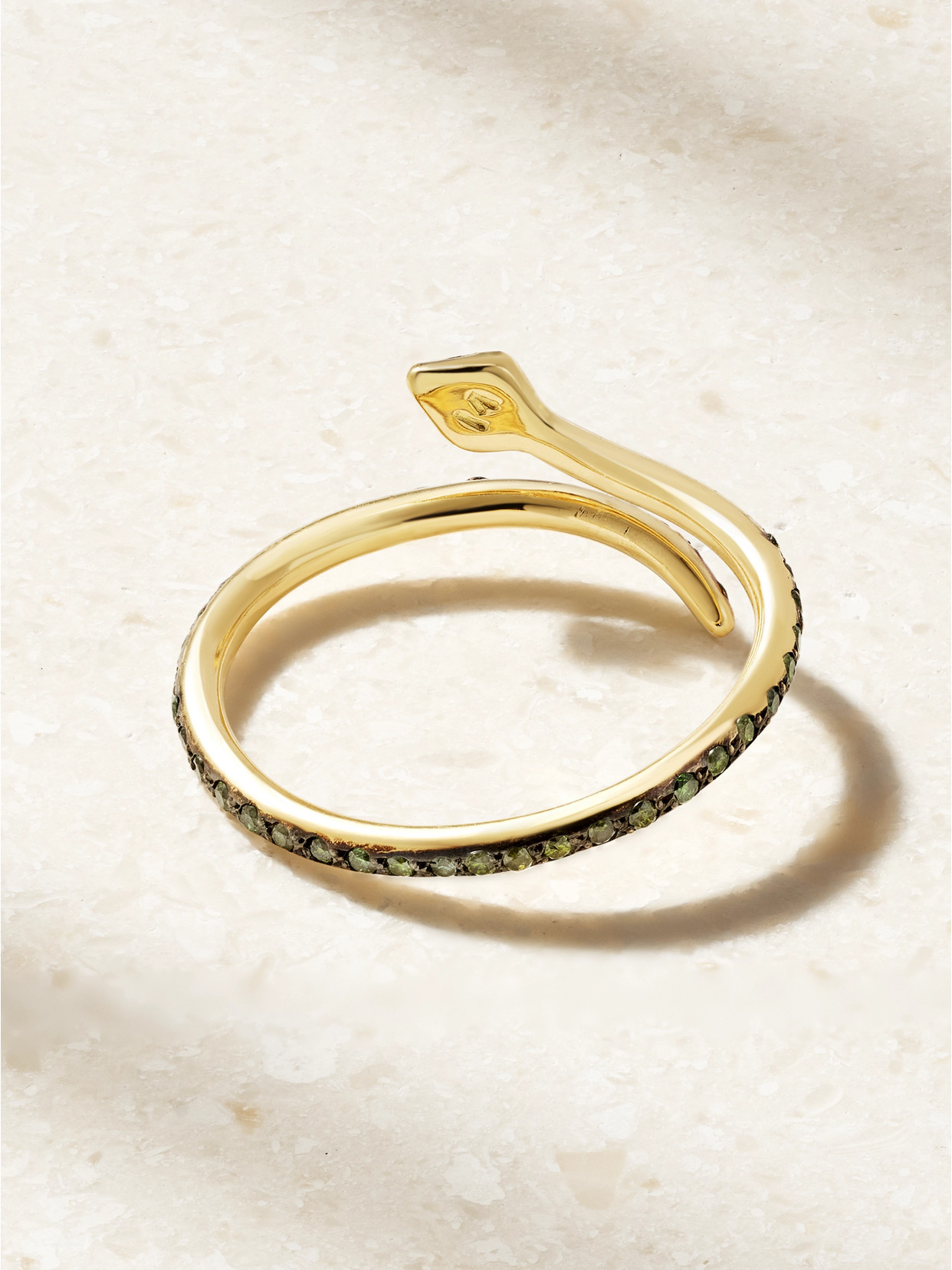 Ileana Makri Small Python 18-karat Gold Diamond Ring In Green