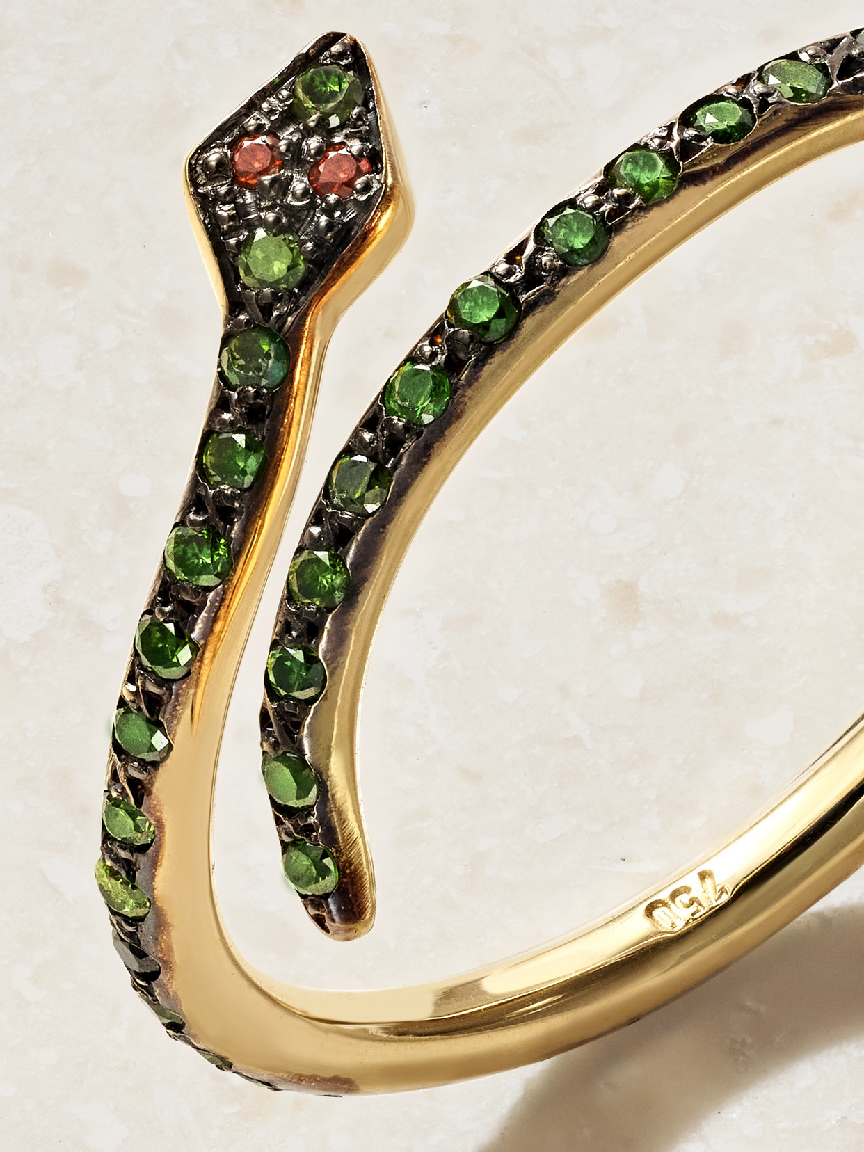 Ileana Makri Small Python 18-karat Gold Diamond Ring In Green