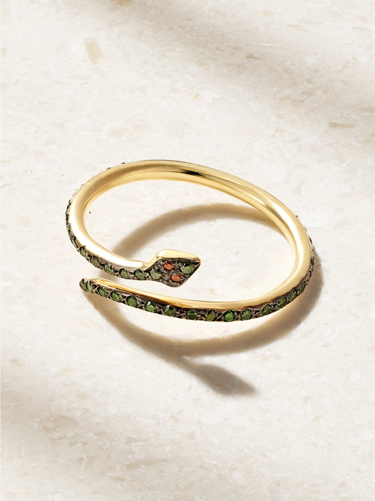 Ileana Makri Small Python 18-karat Gold Diamond Ring In Green