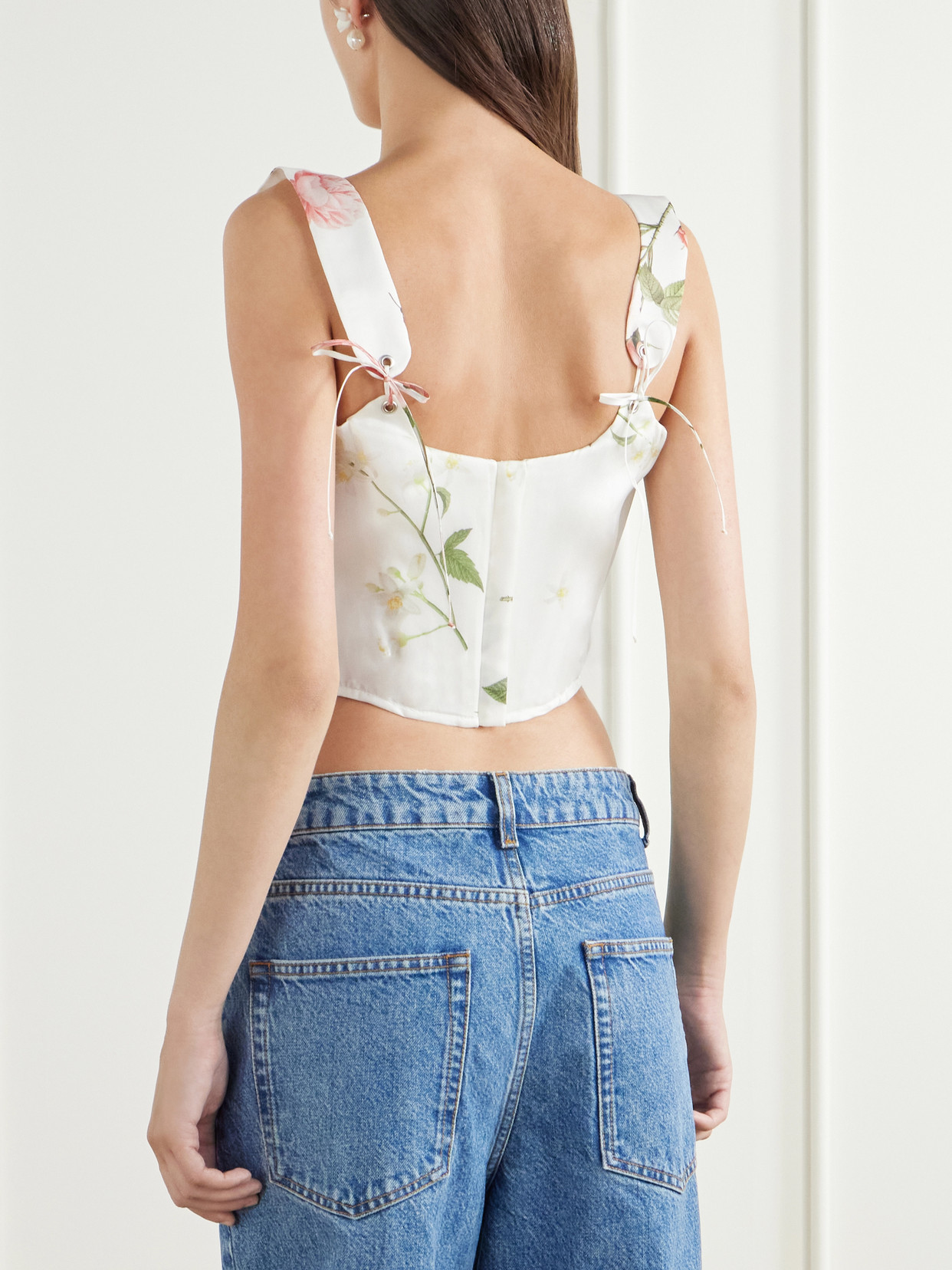 Kitten Floral-Print Silk-Satin Corset