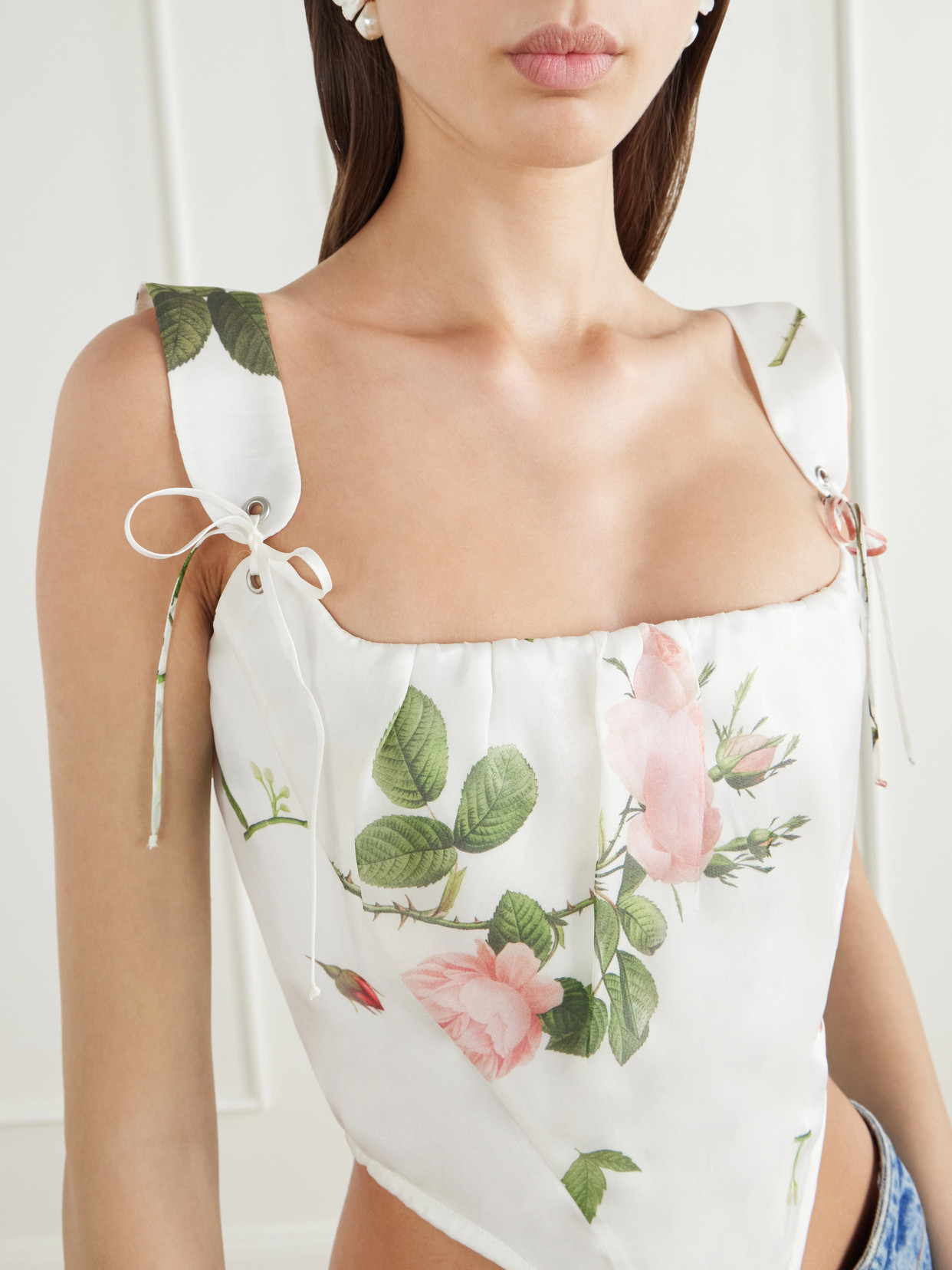 Kitten Floral-Print Silk-Satin Corset