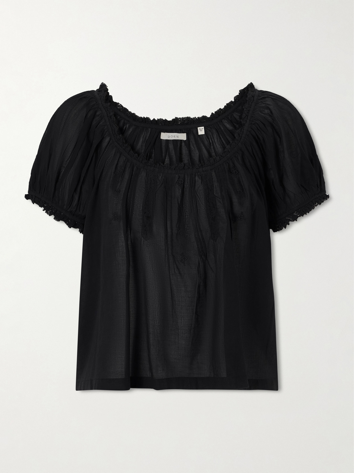 Doen Frederica Organic Cotton-voile Blouse In Black