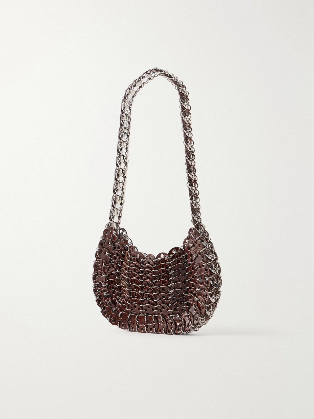 Moon Flip Croc-Effect Leather Chainmail Shoulder Bag