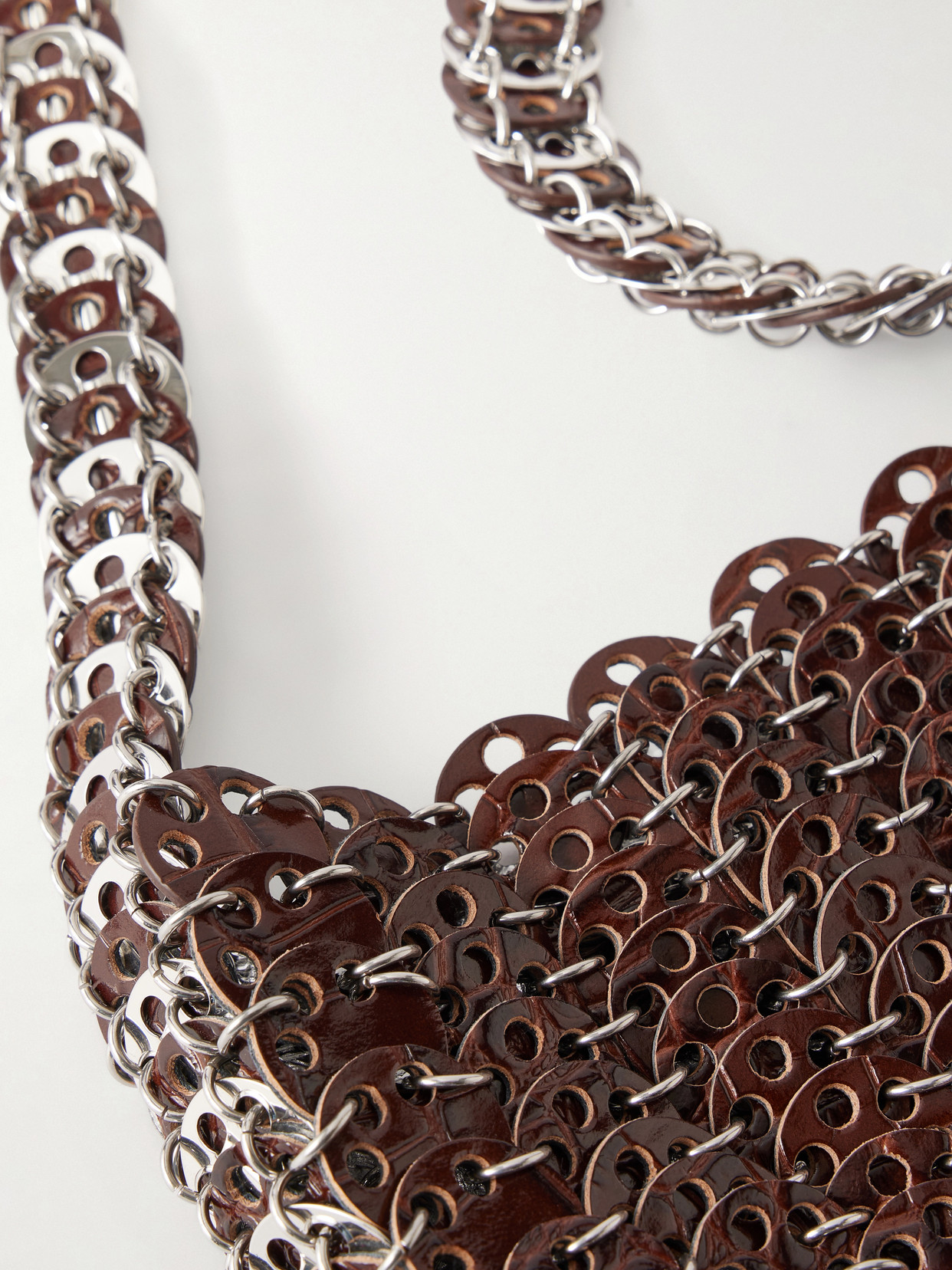 Moon Flip Croc-Effect Leather Chainmail Shoulder Bag