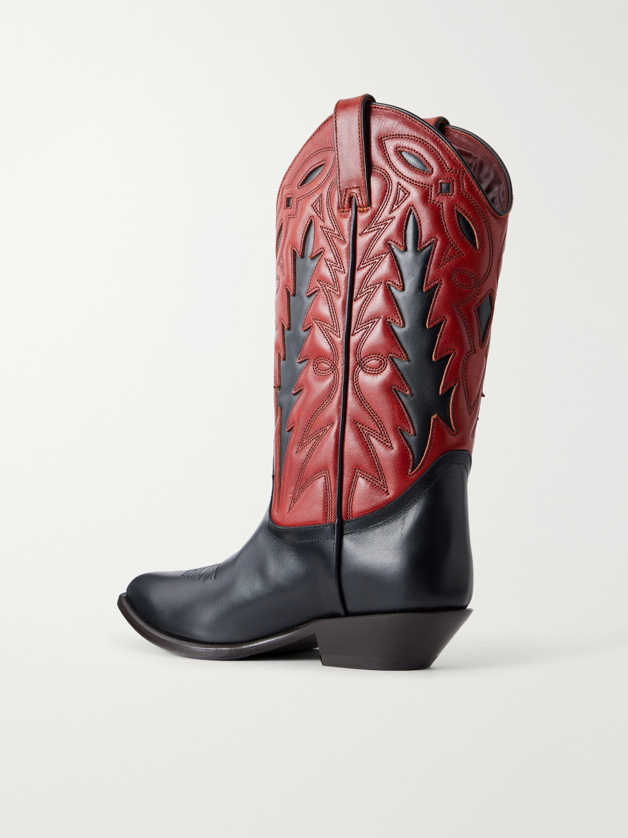 Santiago Embroidered Two-Tone Leather Knee Boots