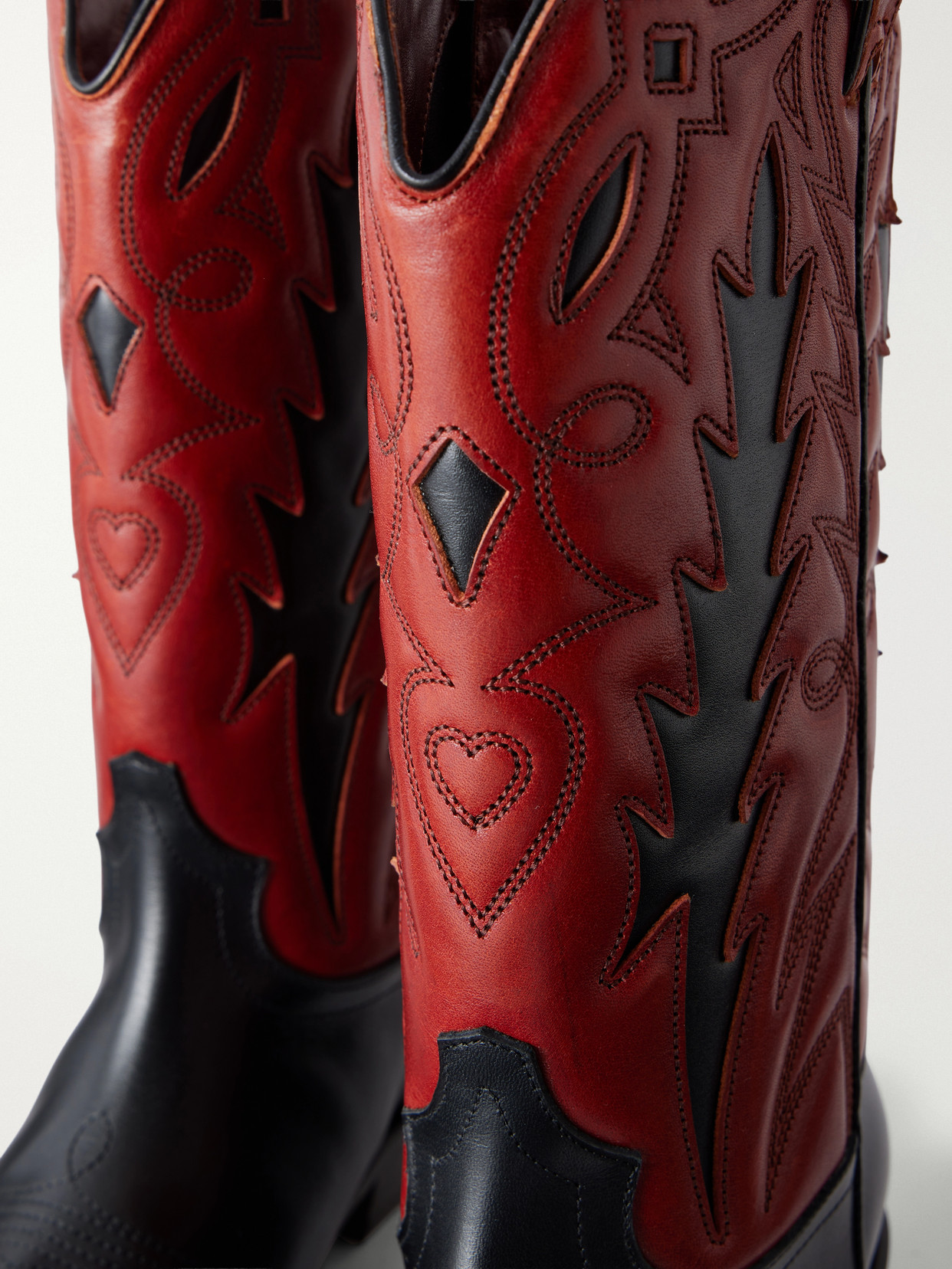 Santiago Embroidered Two-Tone Leather Knee Boots