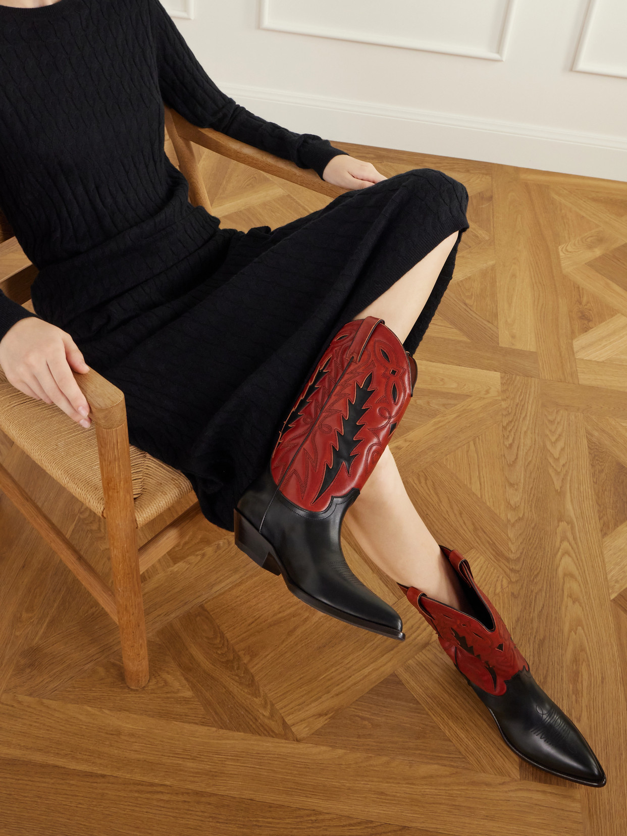 Santiago Embroidered Two-Tone Leather Knee Boots