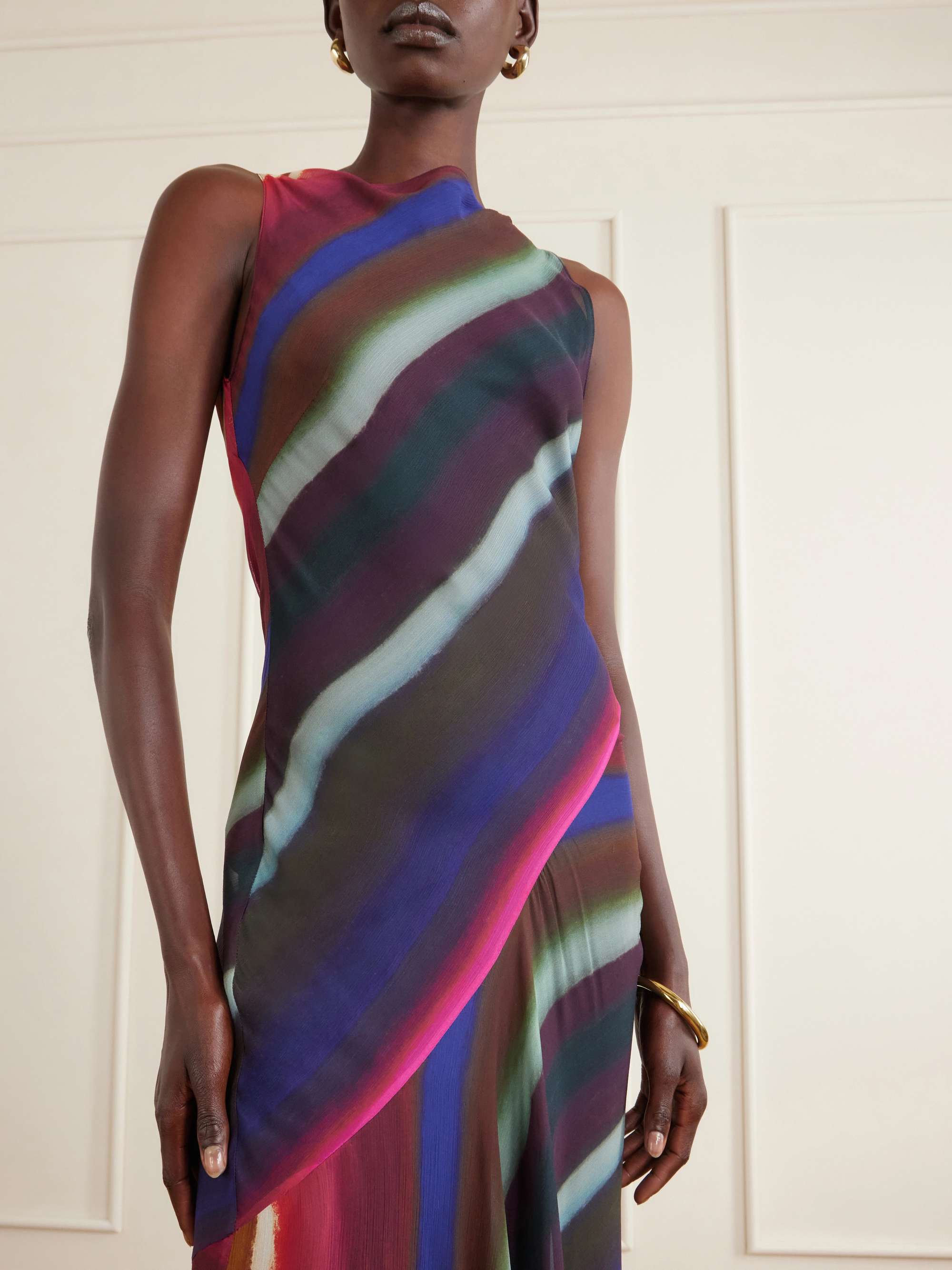 juicy couture awning stripe satin dress Satin Shirt Juicy Couture Awning Stripe Satin Dress Satin Square Neck Maxi Dress In Champagne