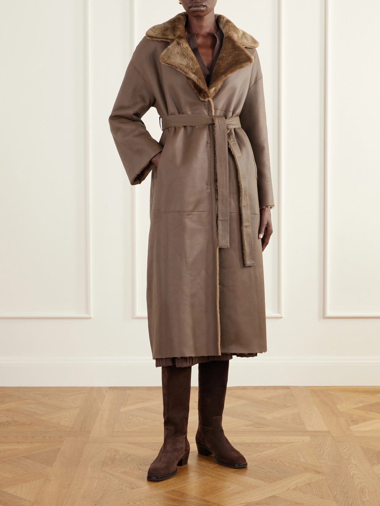 Rien Belted Reversible Shearling And Coat
