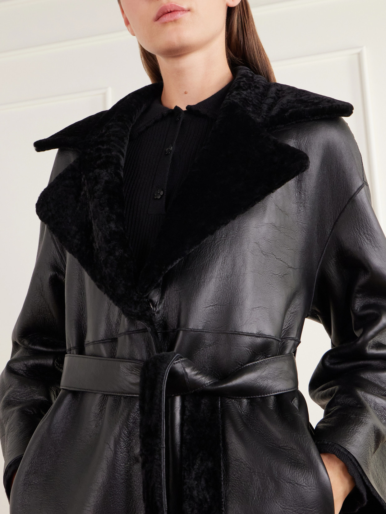 Rien Belted Reversible Shearling And Coat