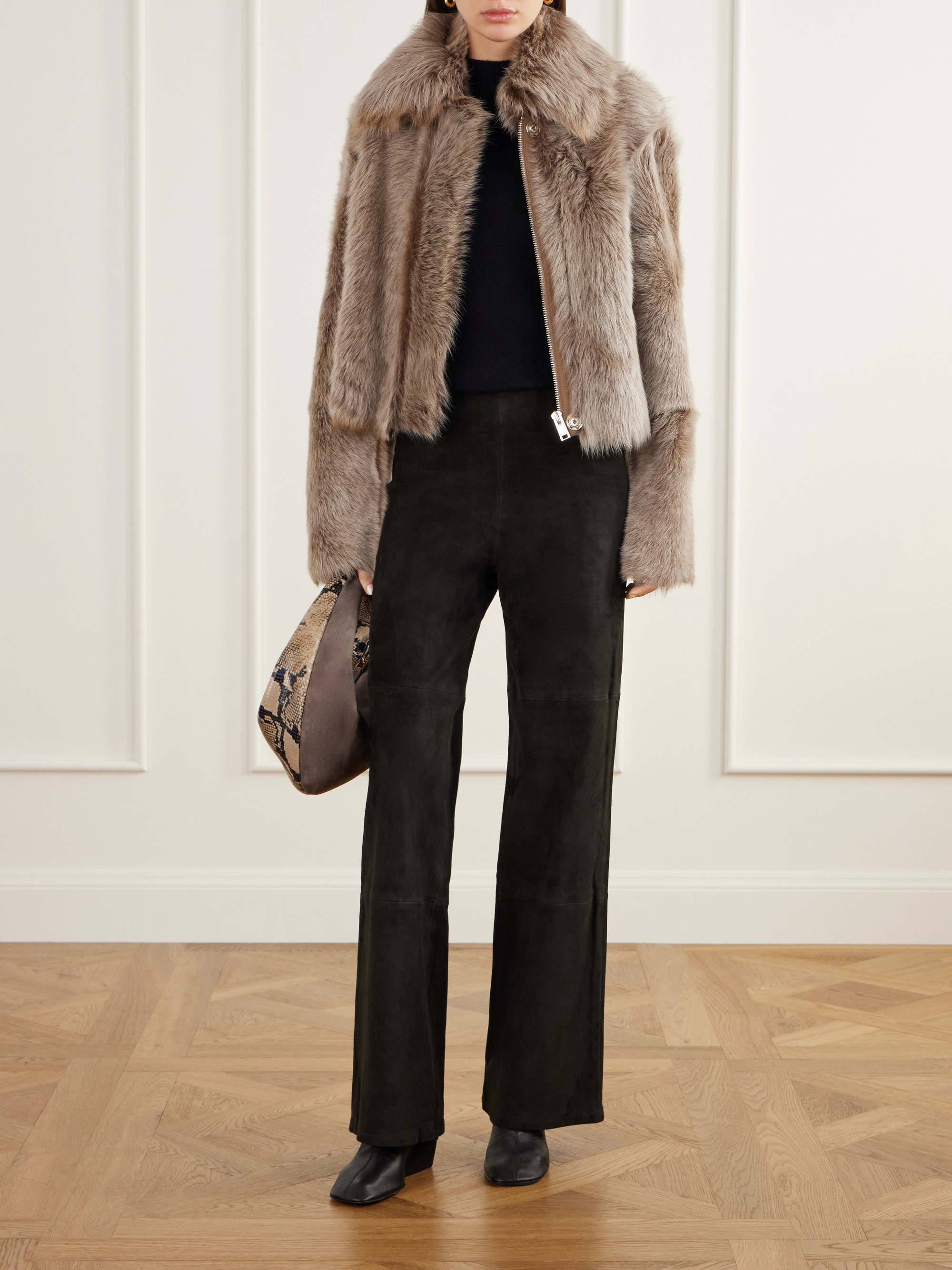 ARMA Karina paneled suede straight-leg pants