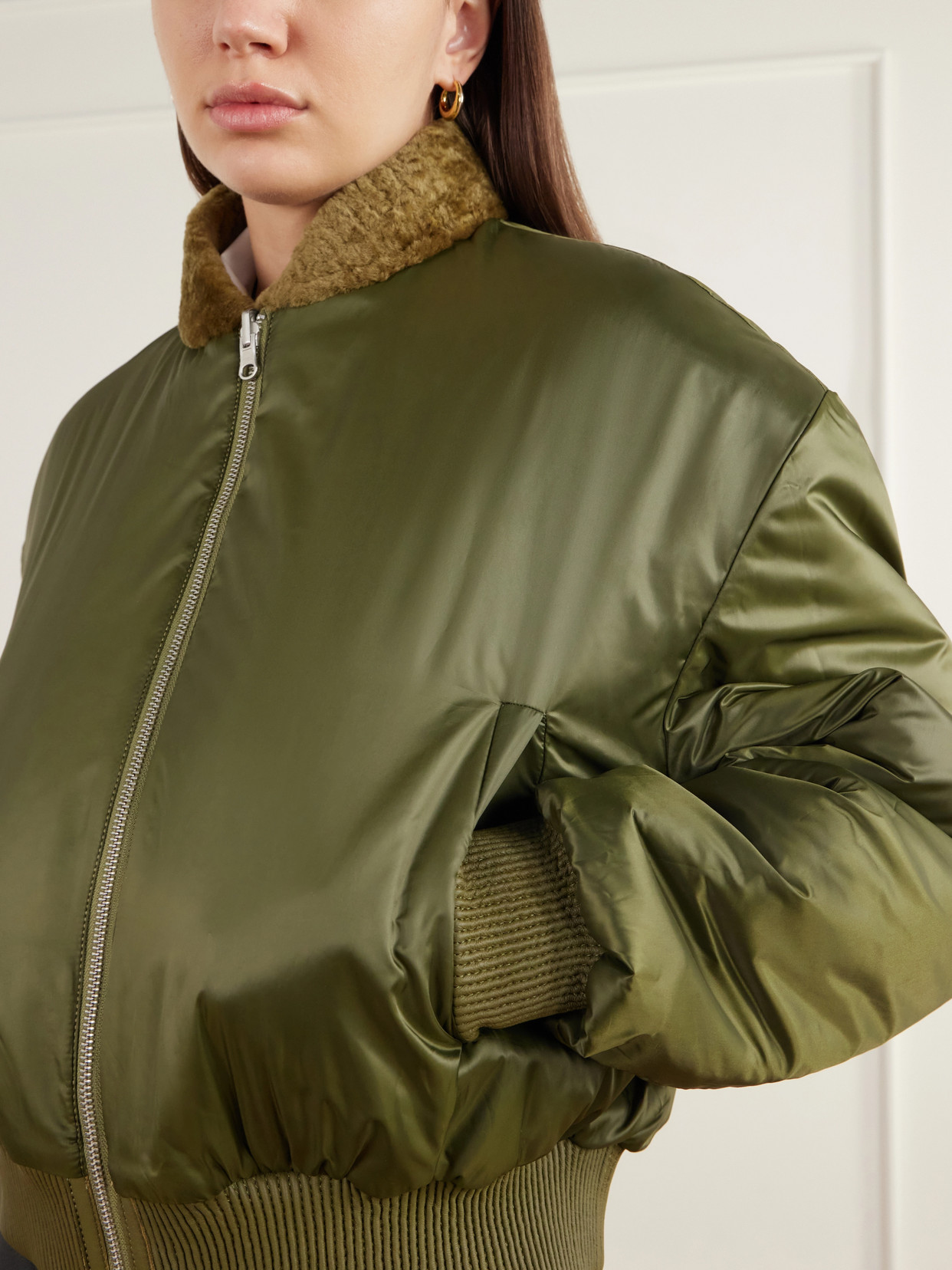 Azra Reversible Shearling And Satin Bomber Jacket
