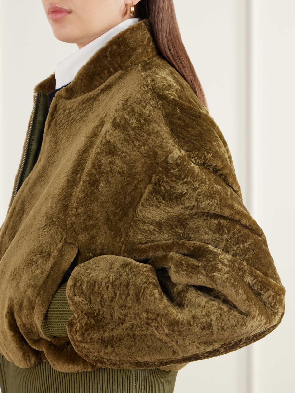 Azra Reversible Shearling And Satin Bomber Jacket