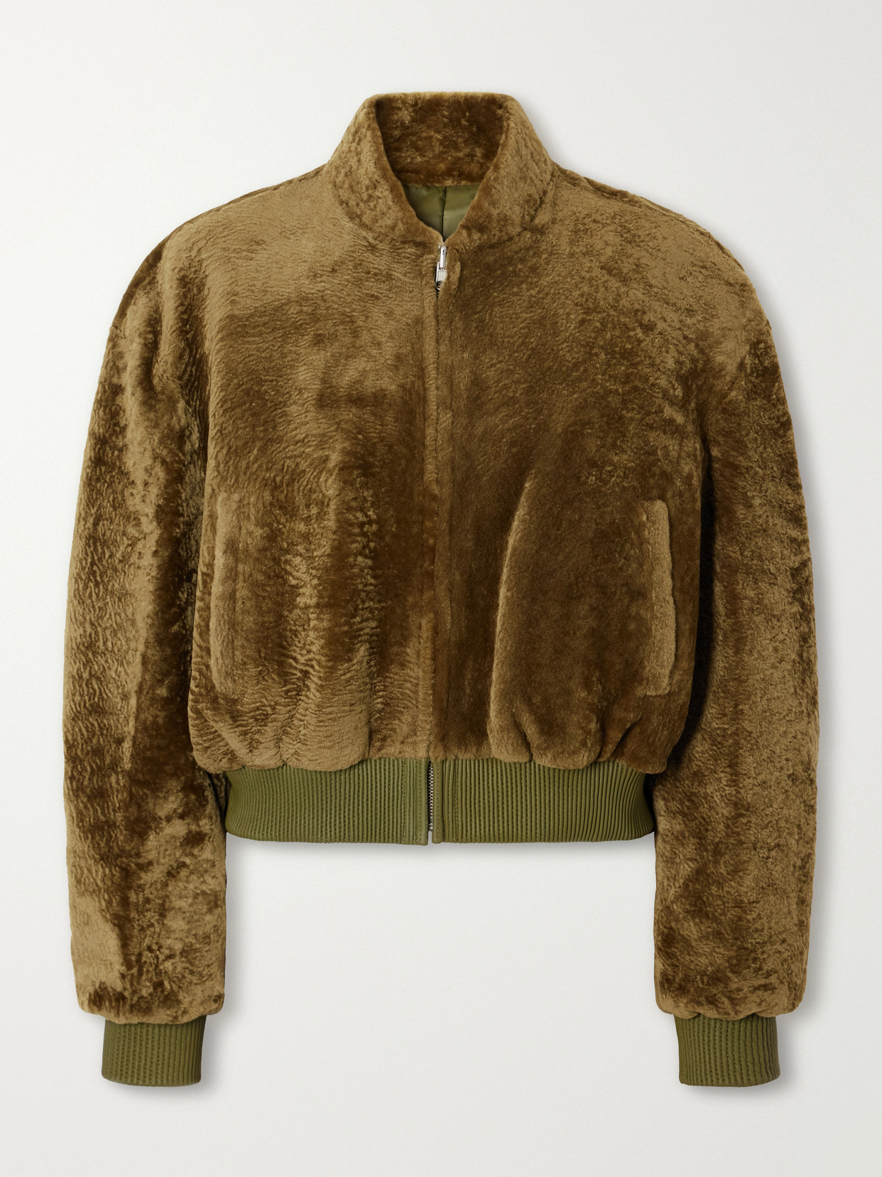 Azra Reversible Shearling And Satin Bomber Jacket
