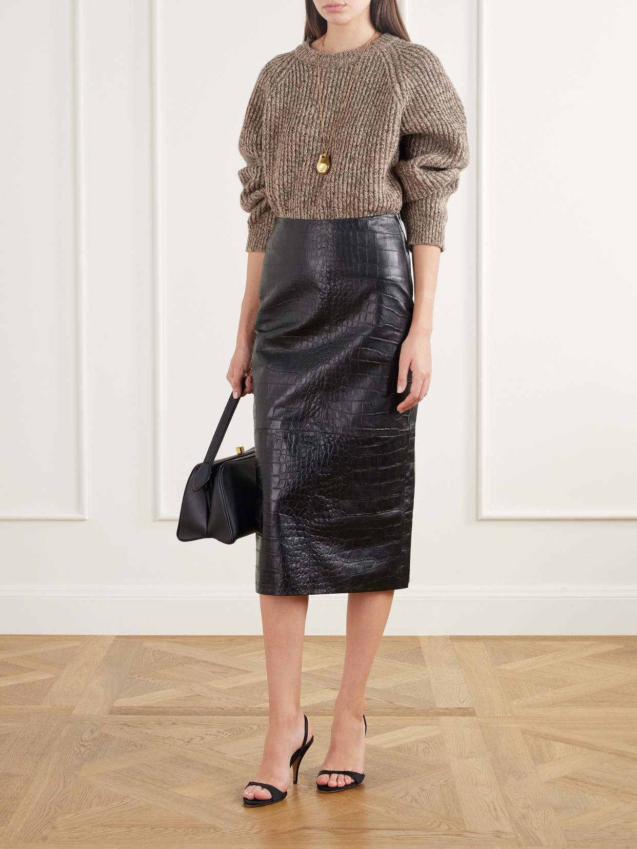 Meeka Paneled Croc-Effect Midi
