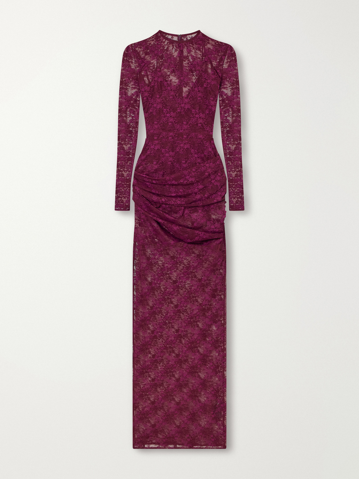 Alex Perry Ruched Lace Gown In Purple