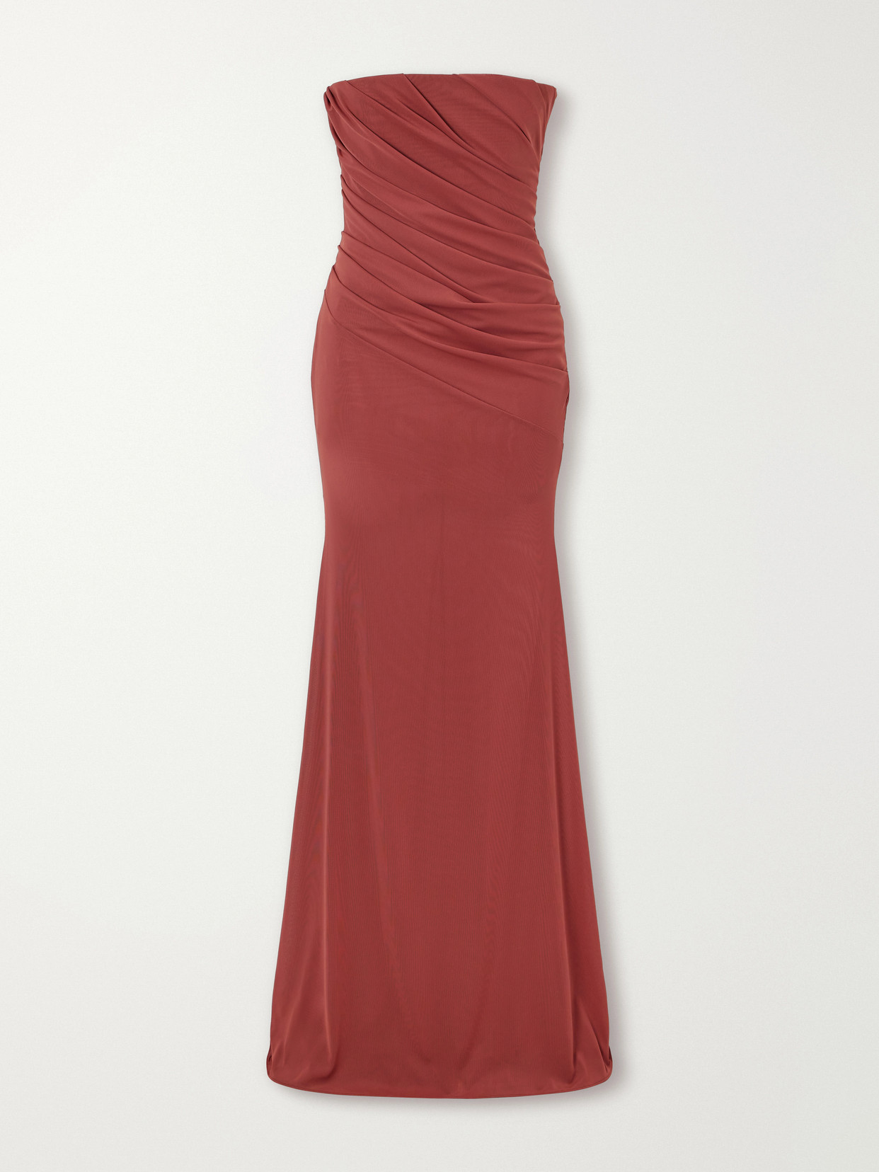 Alex Perry Gathered Mesh Gown In Brown