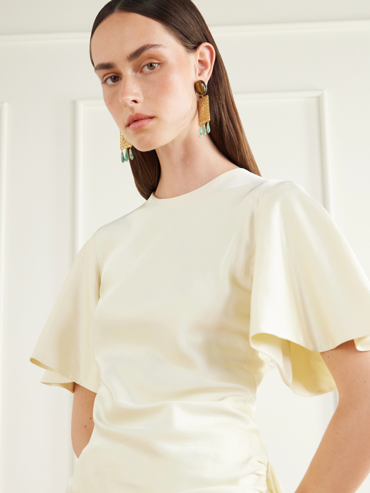 Gathered Linen-Blend Blouse