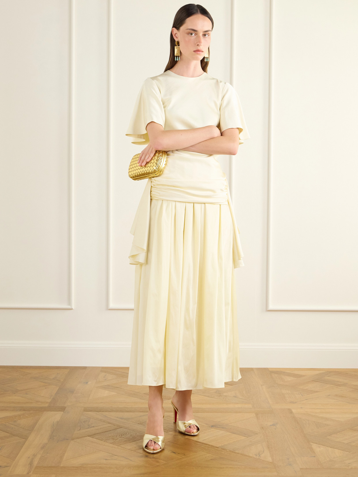 Gathered Linen-Blend Blouse