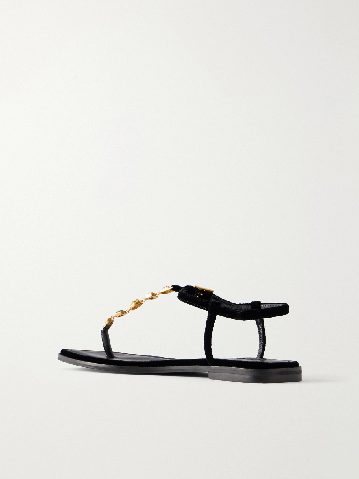Nodstalgia Gemma Crystal-Embellished Velvet Thong Sandals