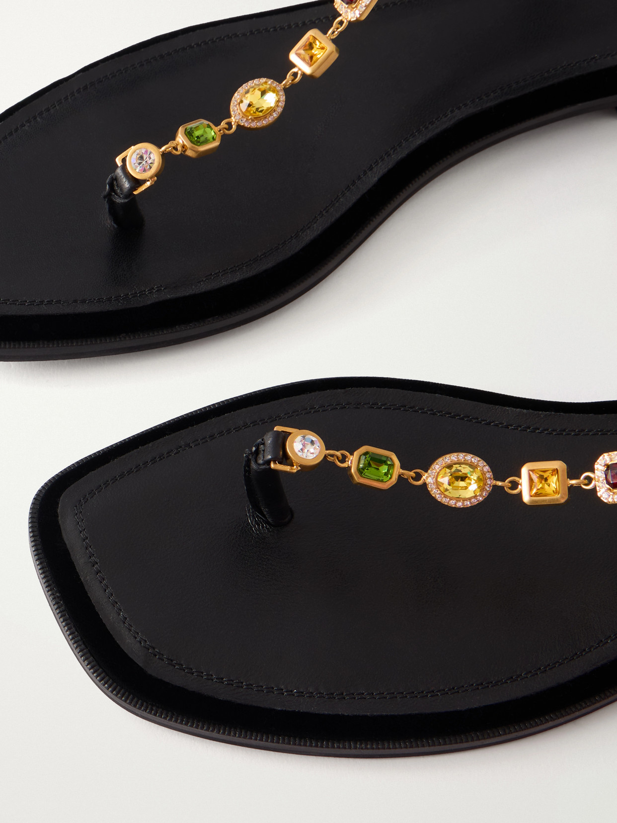 Nodstalgia Gemma Crystal-Embellished Velvet Thong Sandals