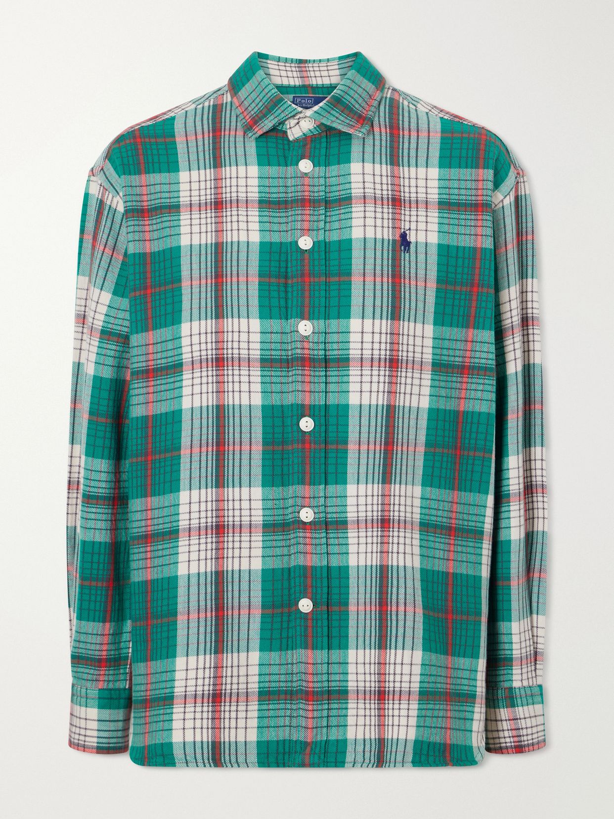 logo embroidered checked cotton twill shirt