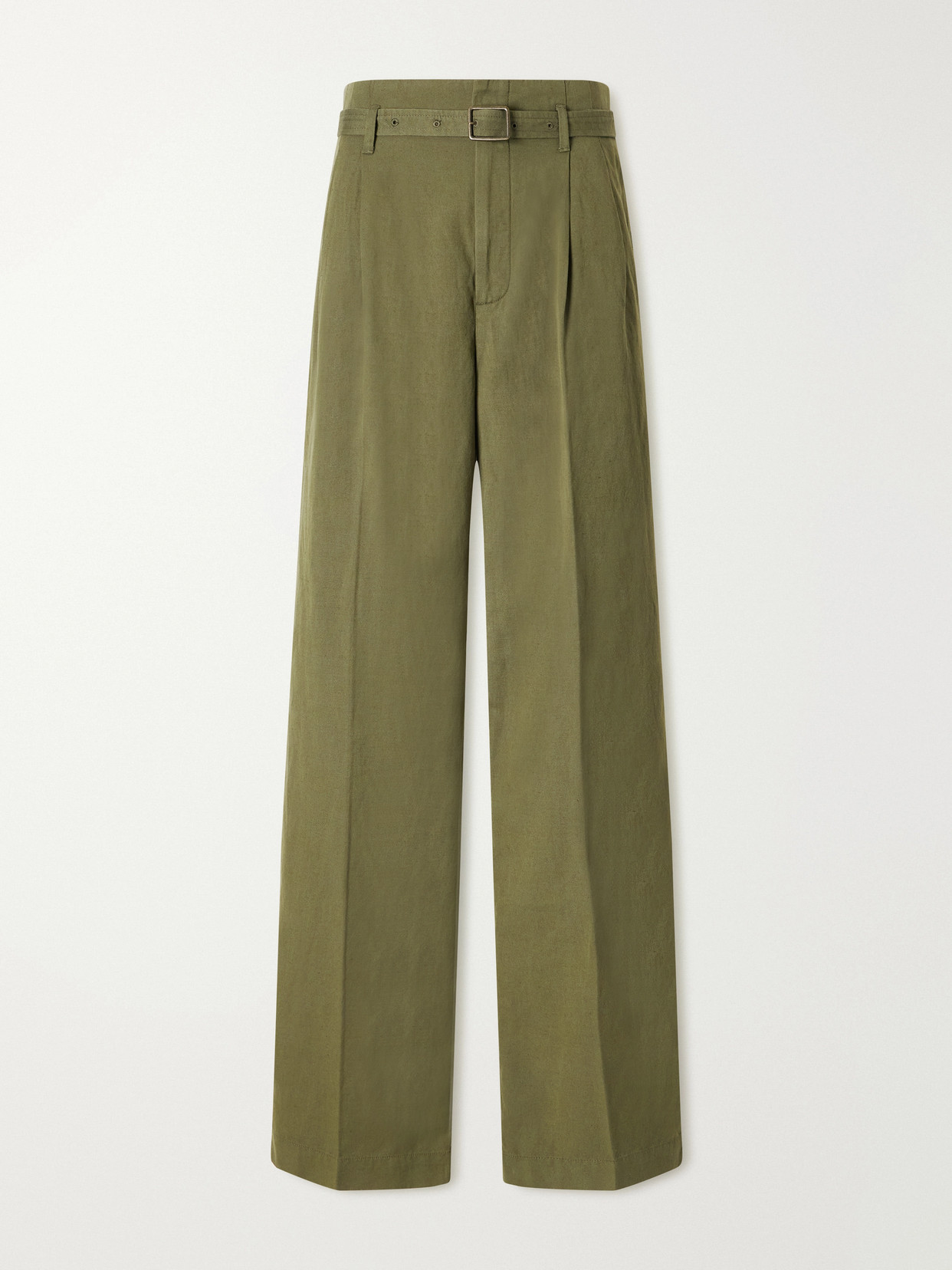 Polo Ralph Lauren Belted Cotton And Linen-blend Canvas Wide-leg Pants In Green