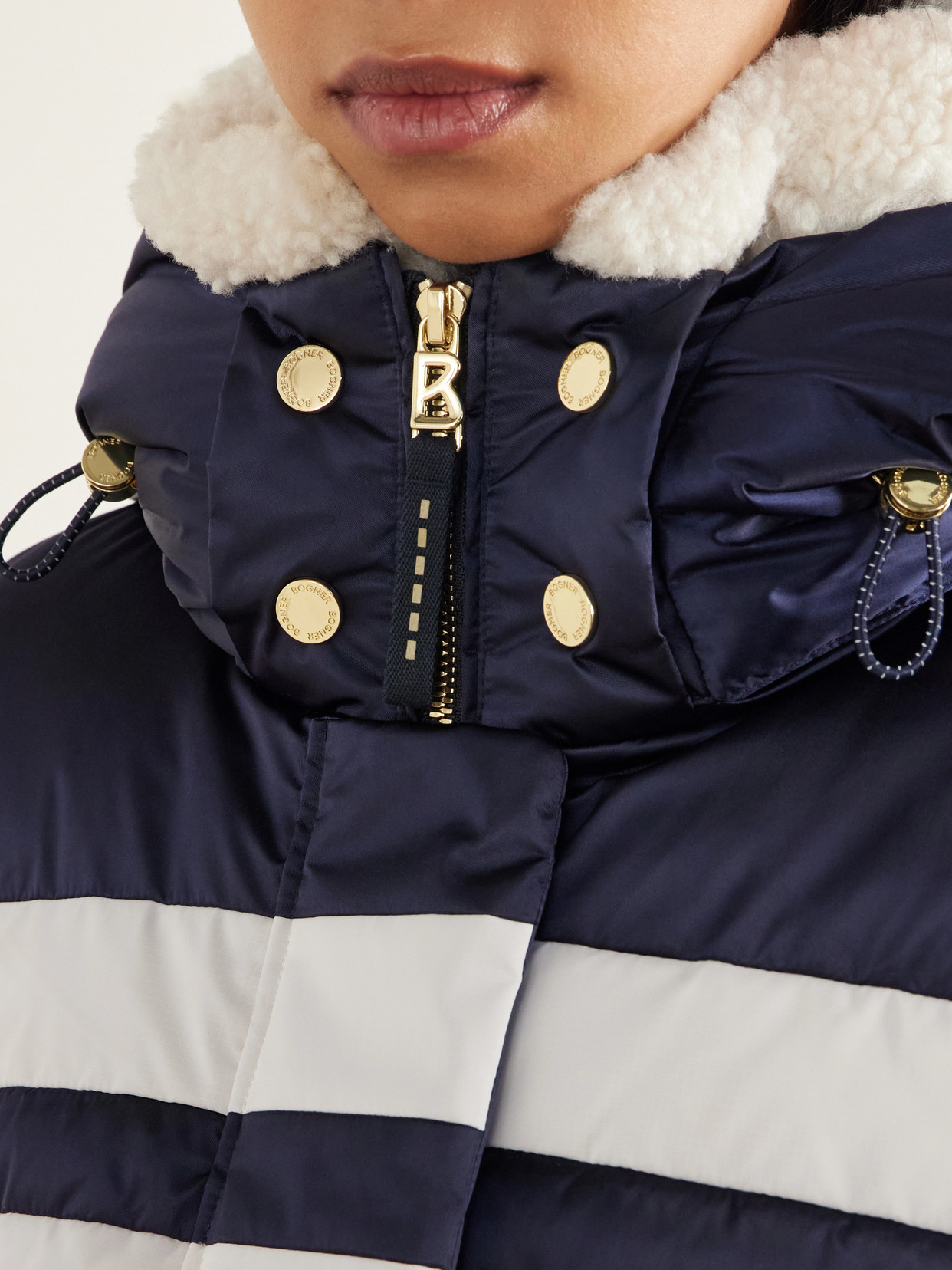 Silla-D Striped Quilted Plush-Trimmed Shell Down Ski Jacket