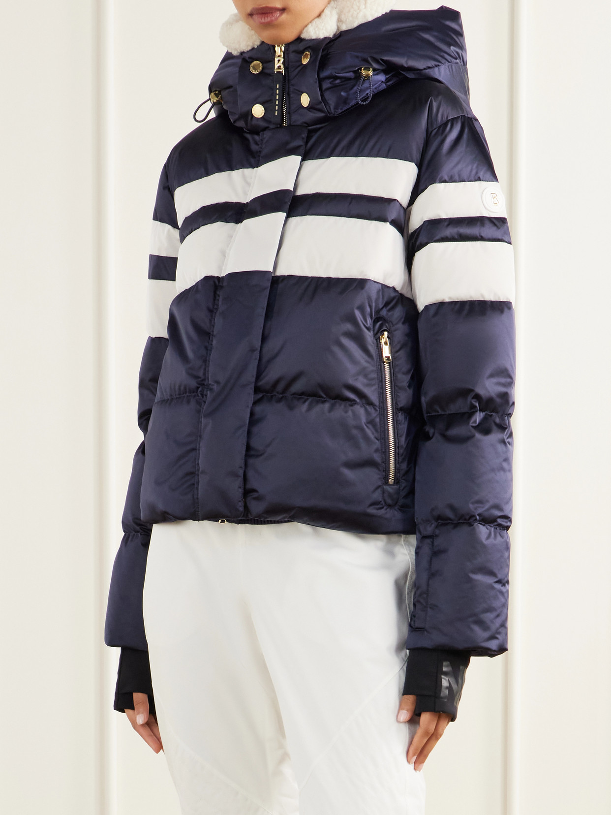 Silla-D Striped Quilted Plush-Trimmed Shell Down Ski Jacket