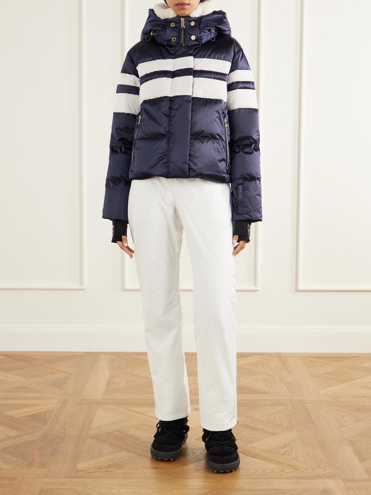 Silla-D Striped Quilted Plush-Trimmed Shell Down Ski Jacket