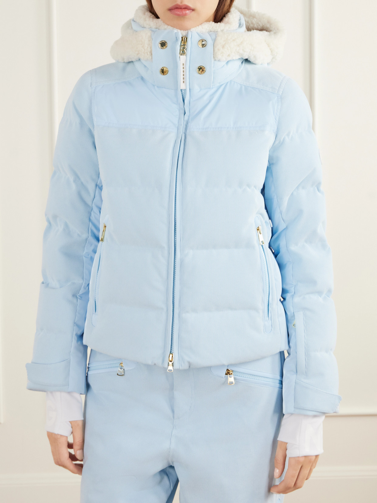 Minu Cord Hooded Padded Plush-Trimmed Shell And Corduroy Down Ski Jacket