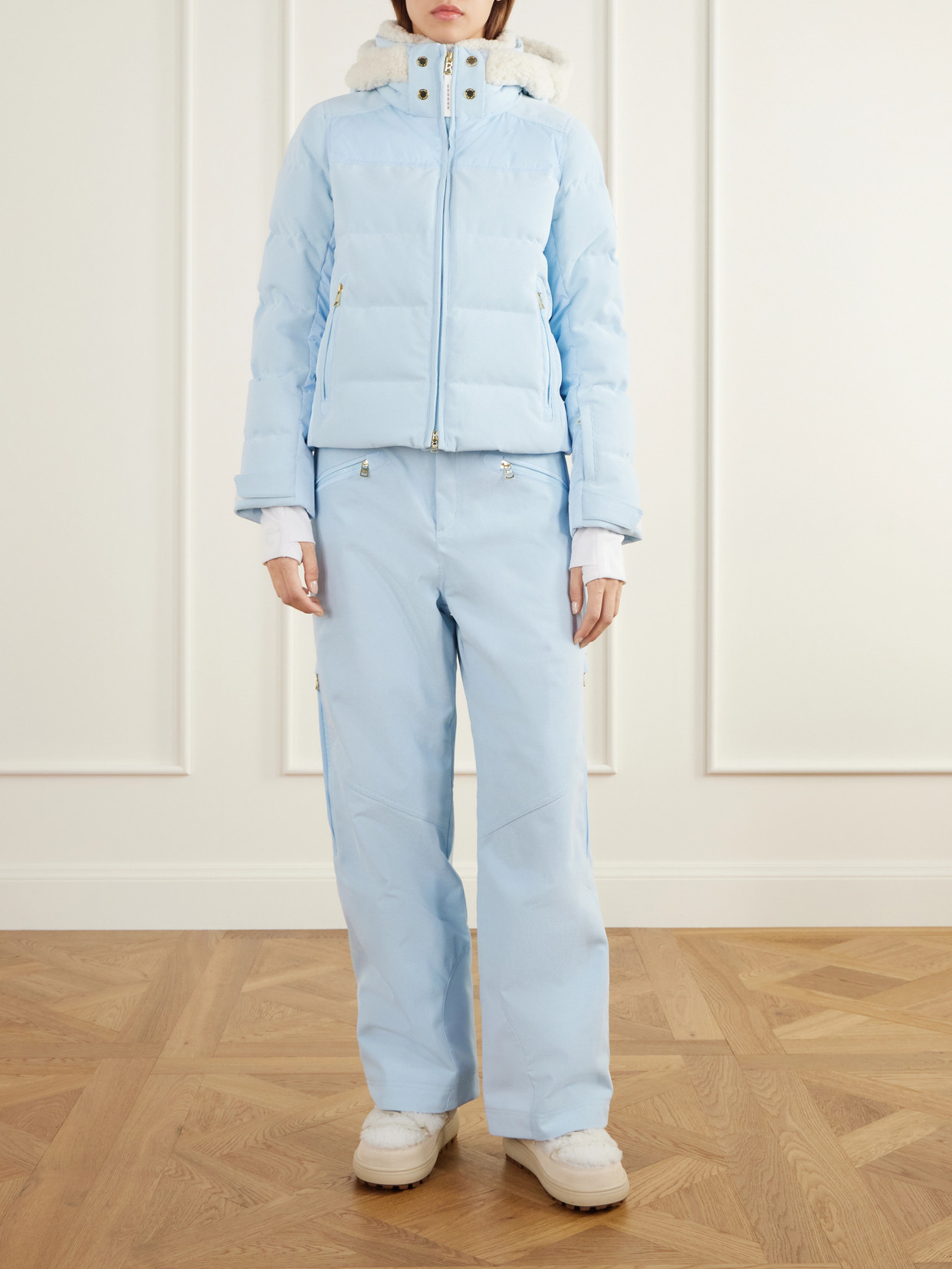Minu Cord Hooded Padded Plush-Trimmed Shell And Corduroy Down Ski Jacket