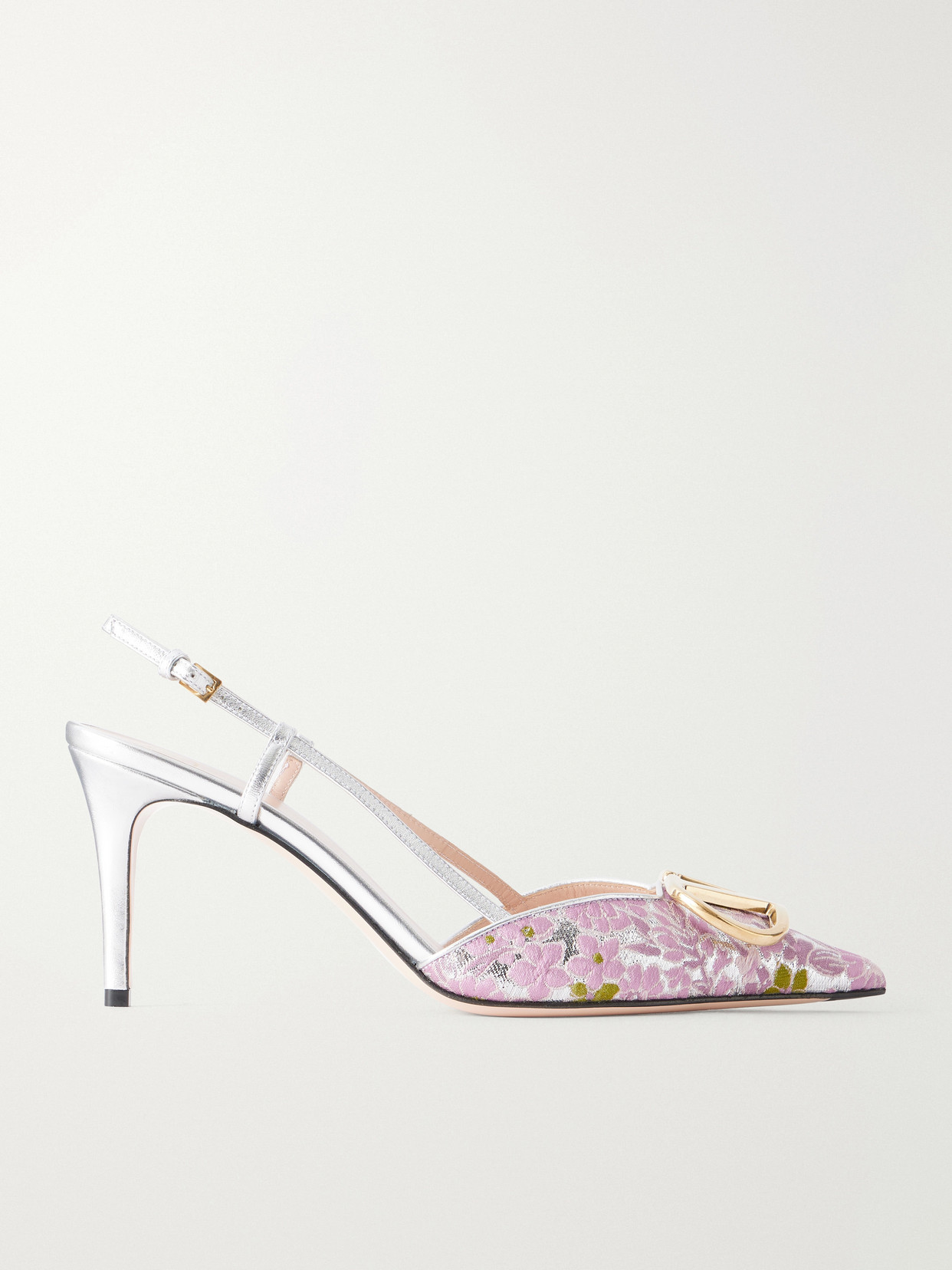 Valentino Garavani Vlogo Signature 80 Leather-trimmed Metallic Floral-jacquard Pumps In Pink
