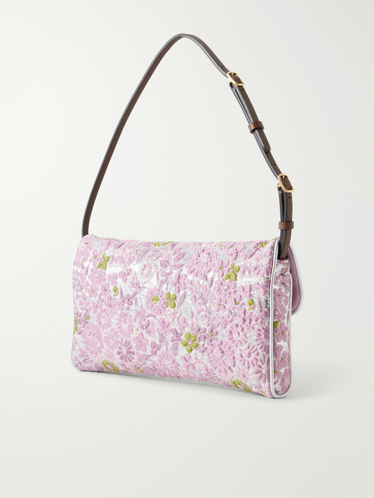Garavani - Devain Leather-Trimmed Floral-Jacquard Shoulder Bag