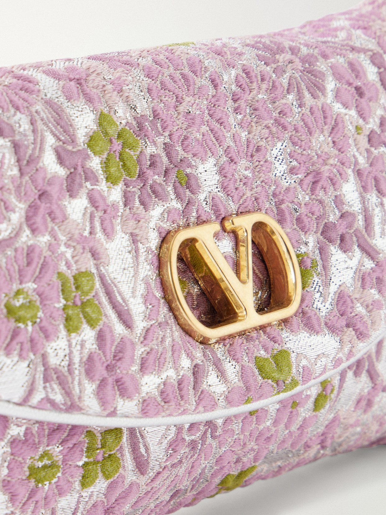 Garavani - Devain Leather-Trimmed Floral-Jacquard Shoulder Bag