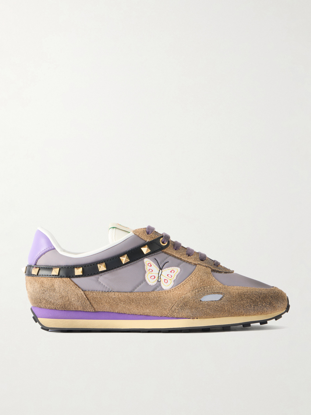 Garavani - Stud Up Studded Embroidered Leather-Trimmed Shell And Sneakers