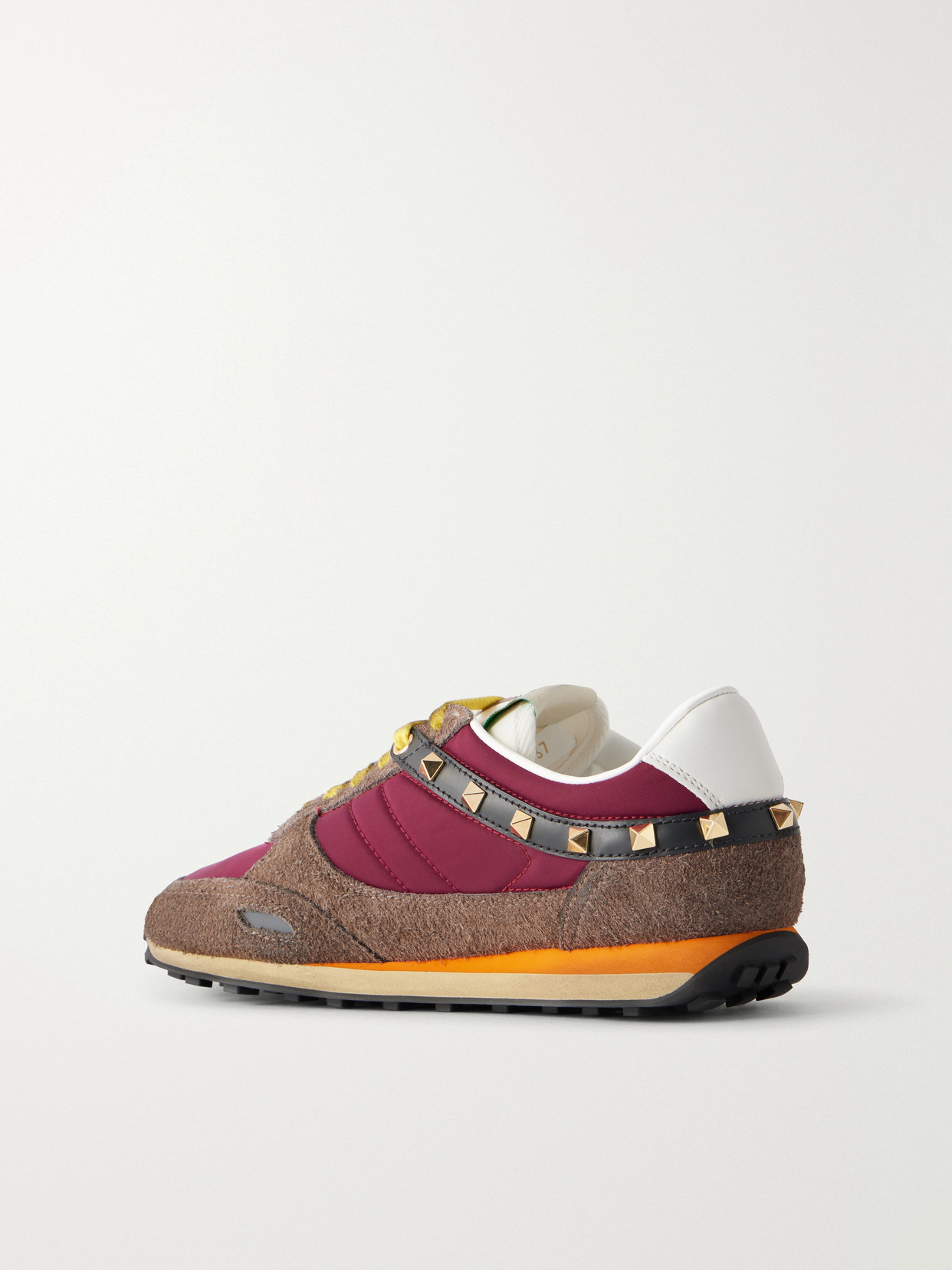 Garavani - Stud Up Studded Embroidered Leather-Trimmed Shell And Sneakers