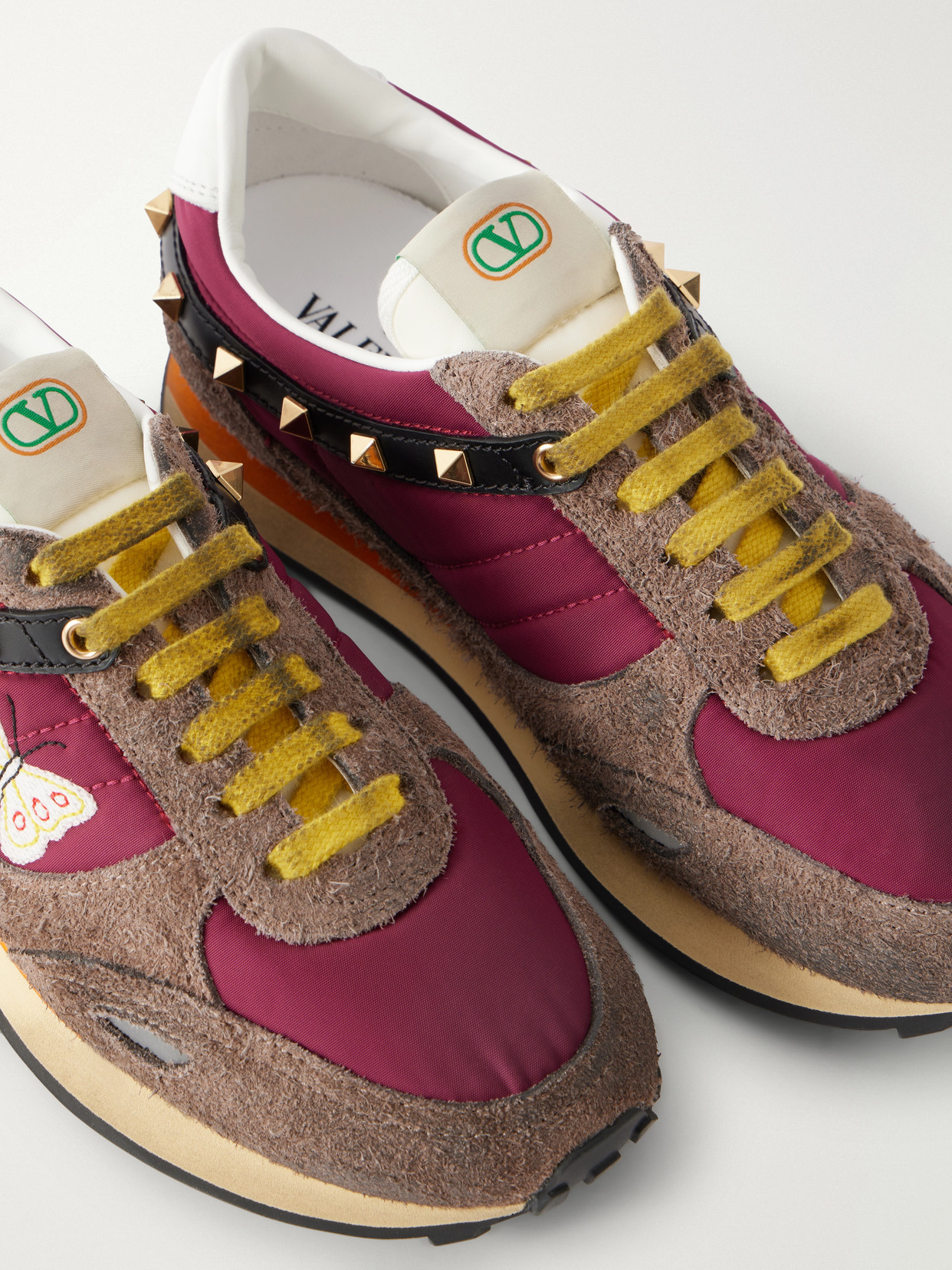 Garavani - Stud Up Studded Embroidered Leather-Trimmed Shell And Sneakers