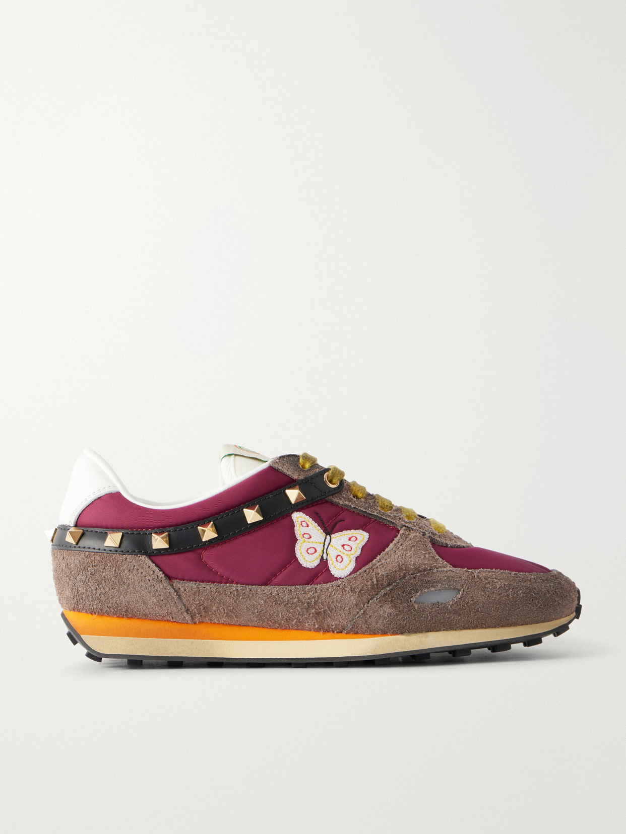Valentino Garavani Stud Up Studded Embroidered Leather-trimmed Shell And Suede Sneakers In Multi