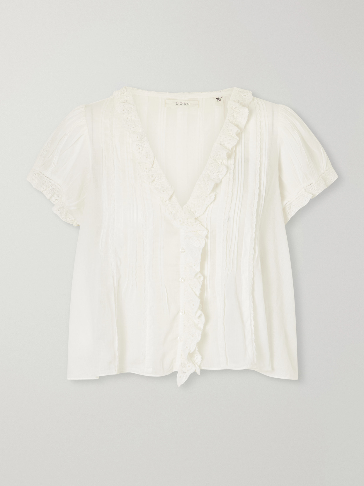 Doen Helena Lace-trimmed Organic Cotton Blouse In White