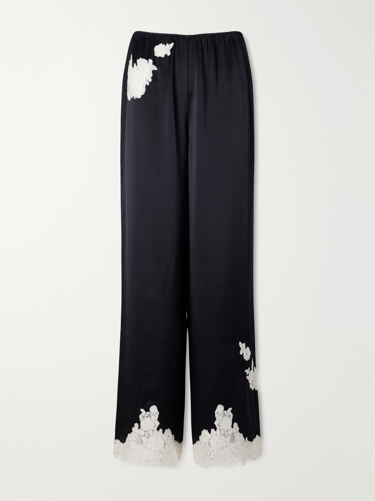 Doen Lavon Lace-trimmed Silk Pants In Black