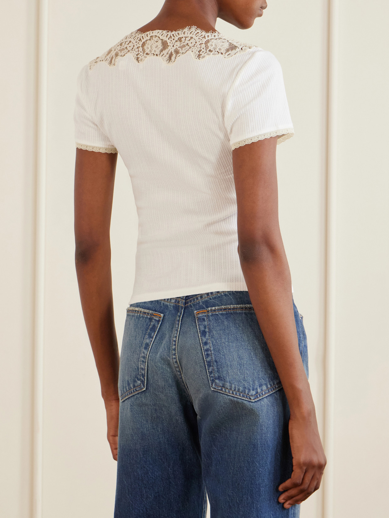 Dôen - Nalia Lace-Trimmed Organic Cotton T-Shirt