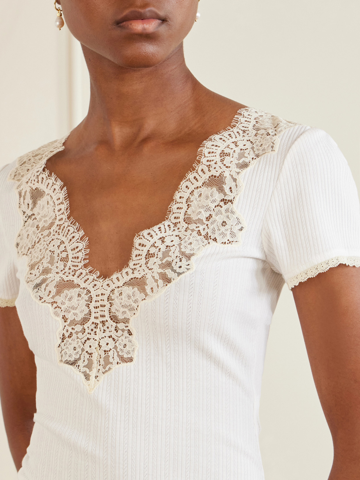Dôen - Nalia Lace-Trimmed Organic Cotton T-Shirt